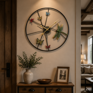 Dragonfly & Butterfly Art Metal Wall Clock