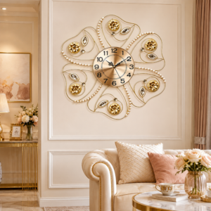Gold Pearl Floral Crystal Wall Clock