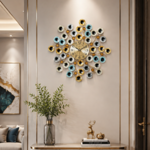 Multicolor Leaf Metal Decor Wall Clock