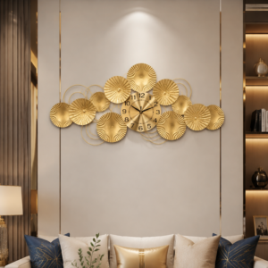 Horizontal All-Gold Disc Metal Wall Clock