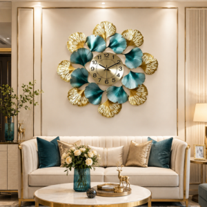 Round Ginkgo Leaf Metal Wall Clock
