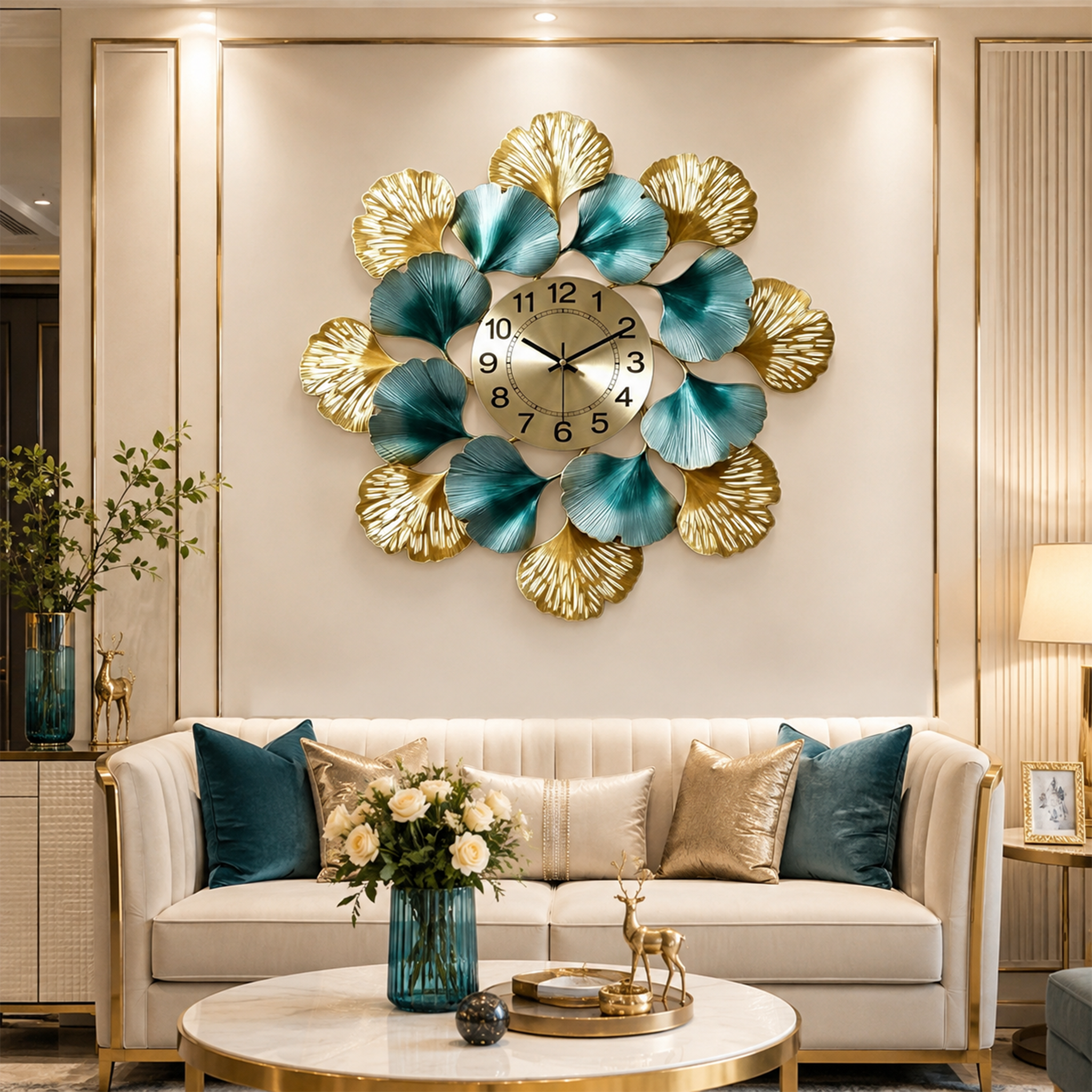 Round Ginkgo Leaf Metal Wall Clock