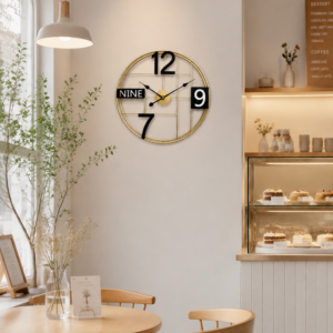 Golden Grid Mixed Numeral Hollow Wall Clock
