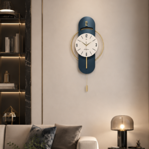 Navy Blue Pendulum Metal Wall Clock