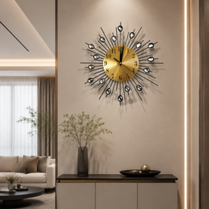 Black Sunburst Crystal Metal Wall Clock