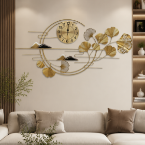 Luxury Golden Art Ginkgo Wall Clock