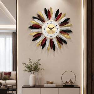 Multi‑Color Leaf Sunburst Metal Wall Clock