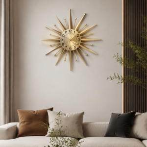 Mid‑Century Sunburst Metal Wall Clock