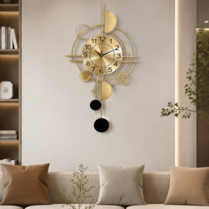 Geometric Pendulum Gold Metal Wall Clock