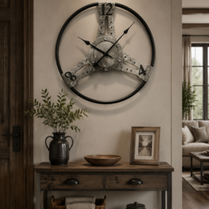 Vintage Racing Steering Wheel Metal Wall Clock
