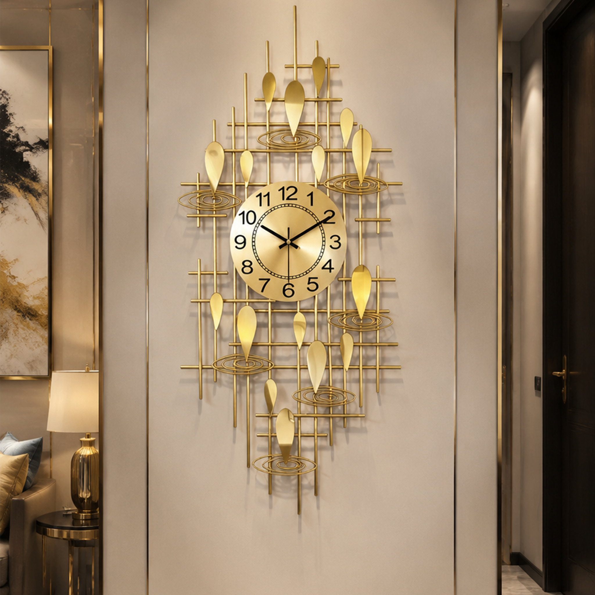 Vertical Golden Water Drop Metal Wall Clock