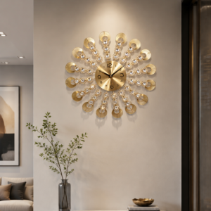Gold Sunburst Crystal Metal Wall Clock