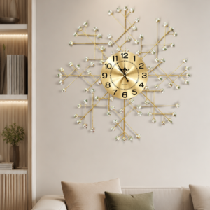 Golden Crystal Snowflake Wall Clock