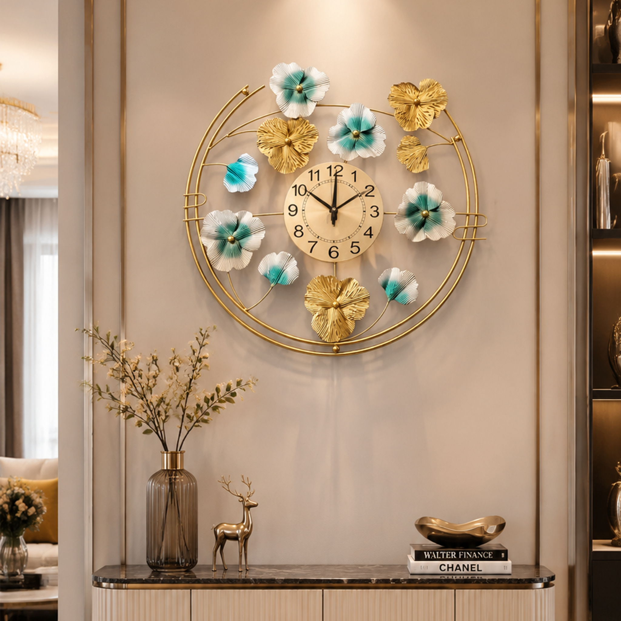 Dual‑Tone Floral Decor Wall Clock