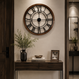 Rustic Wood Rim Open Frame Clock