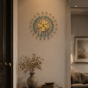 Rhinestone Leaf Golden Metal Wall Clock