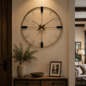 Brass Open Frame Wood Hand Wall Clock