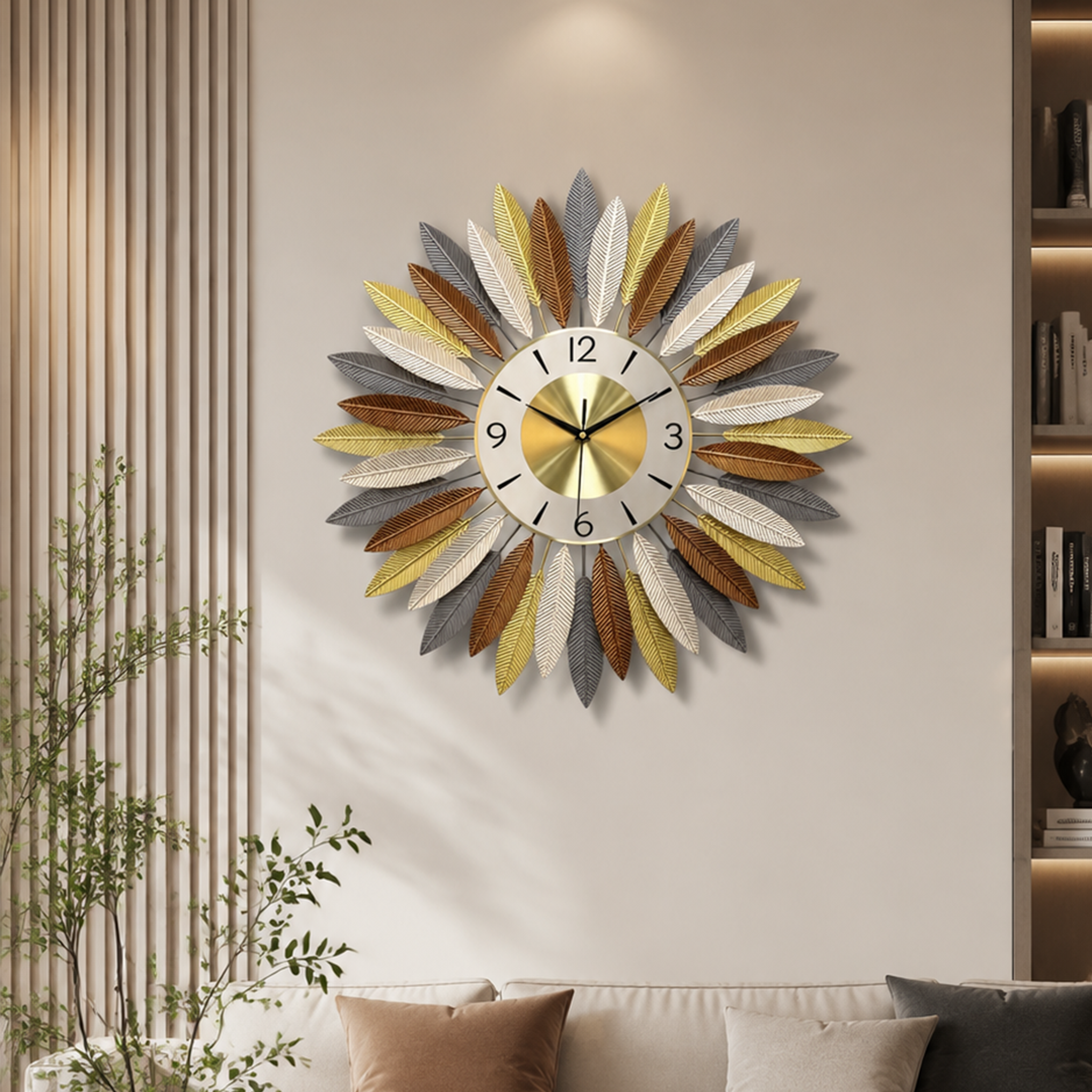 Multi‑Color Leaf Metal Wall Clock