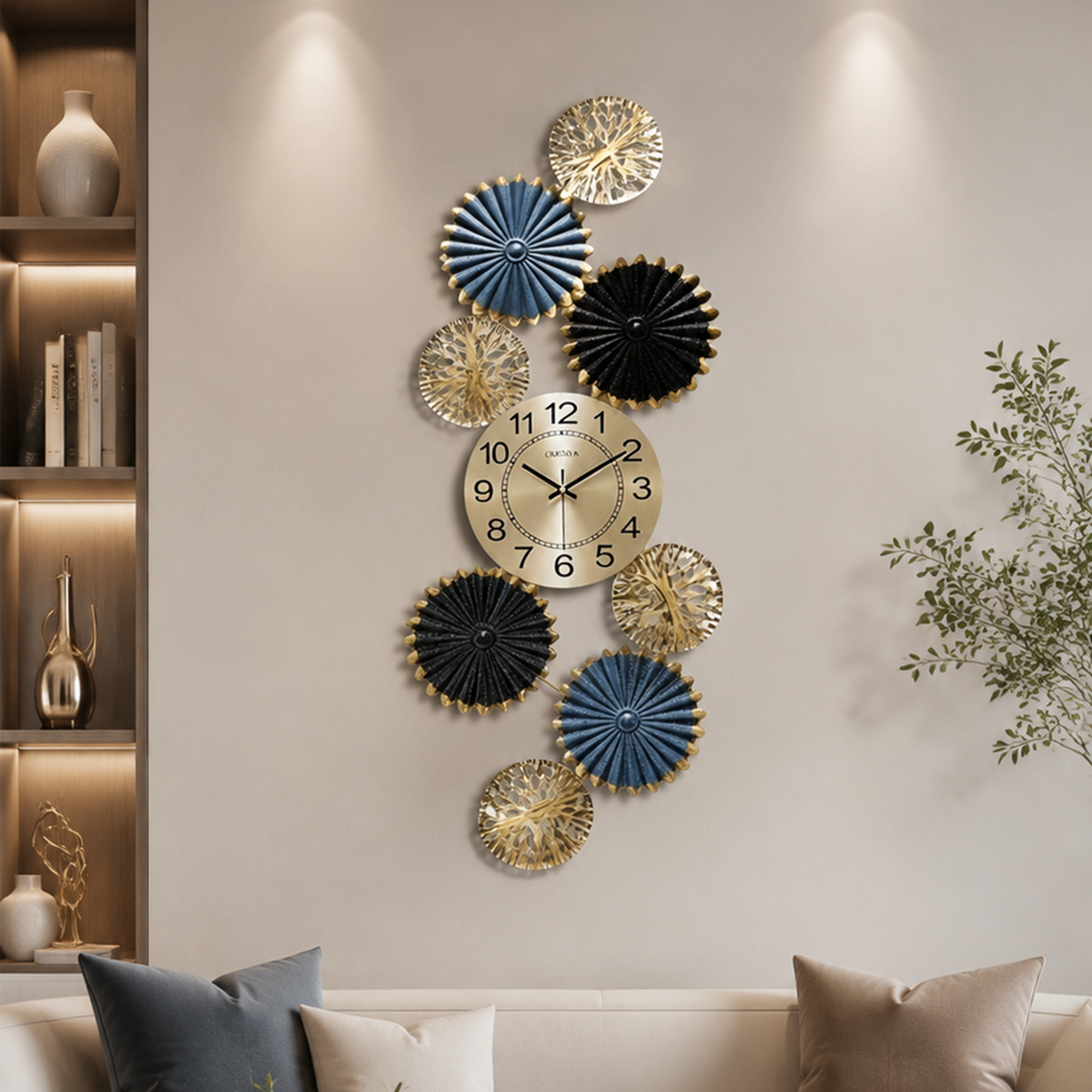 Vertical Colorful Floral Metal Wall Clock
