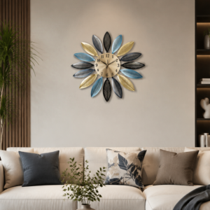 Multicolor Leaf Metal Wall Clock
