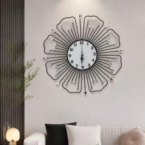 Black Flower Rhinestone Wall Clock