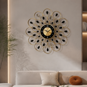 Peacock Floral Large Metal Wall Clock