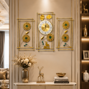 3‑Piece Deer Floral Metal Wall Clock Set