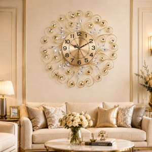 Golden Swirl Crystal Metal Wall Clock