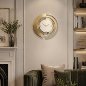 Golden Geometric Layered Ring Metal Wall Clock