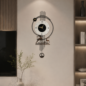 Vertical Deer Mountain Pendulum Metal Wall Clock