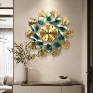 Luxury Ginkgo Leaf Metal Wall Clock