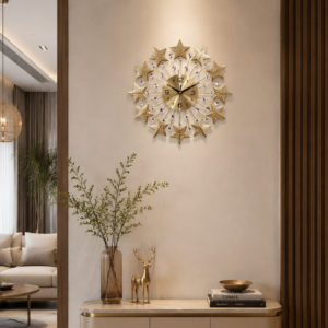Gold Star Crystal Metal Wall Clock
