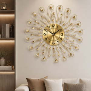 Golden Curly Champagne Crystal Wall Clock