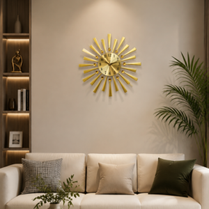 Gold Sunburst Crystal Metal Wall Clock