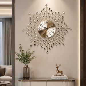 Gold Sunburst Square Crystal Wall Clock