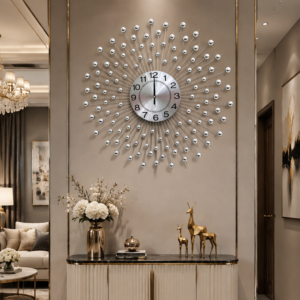 Silver Sunburst Bead Metal Wall Clock