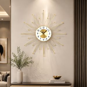Sunburst Golden Metal Wall Clock