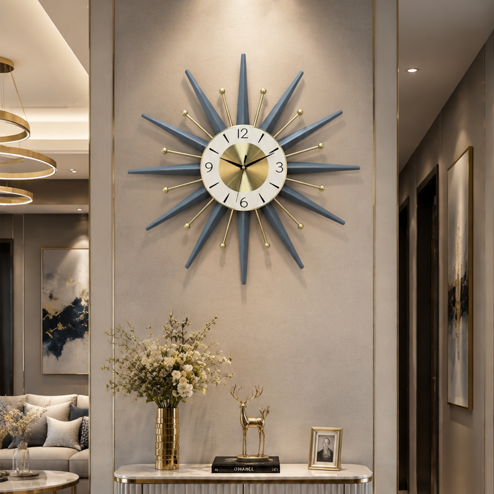 Mid‑Century Sunburst Metal Wall Clock