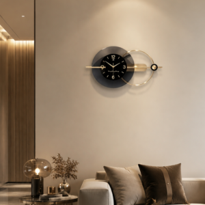 Geometric Black & Gold Metal Wall Clock