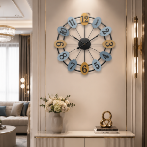 Rustic Open Frame Wooden Metal Wall Clock