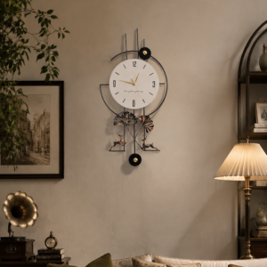Deer & Ginkgo Leaf Metal Pendulum Wall Clock