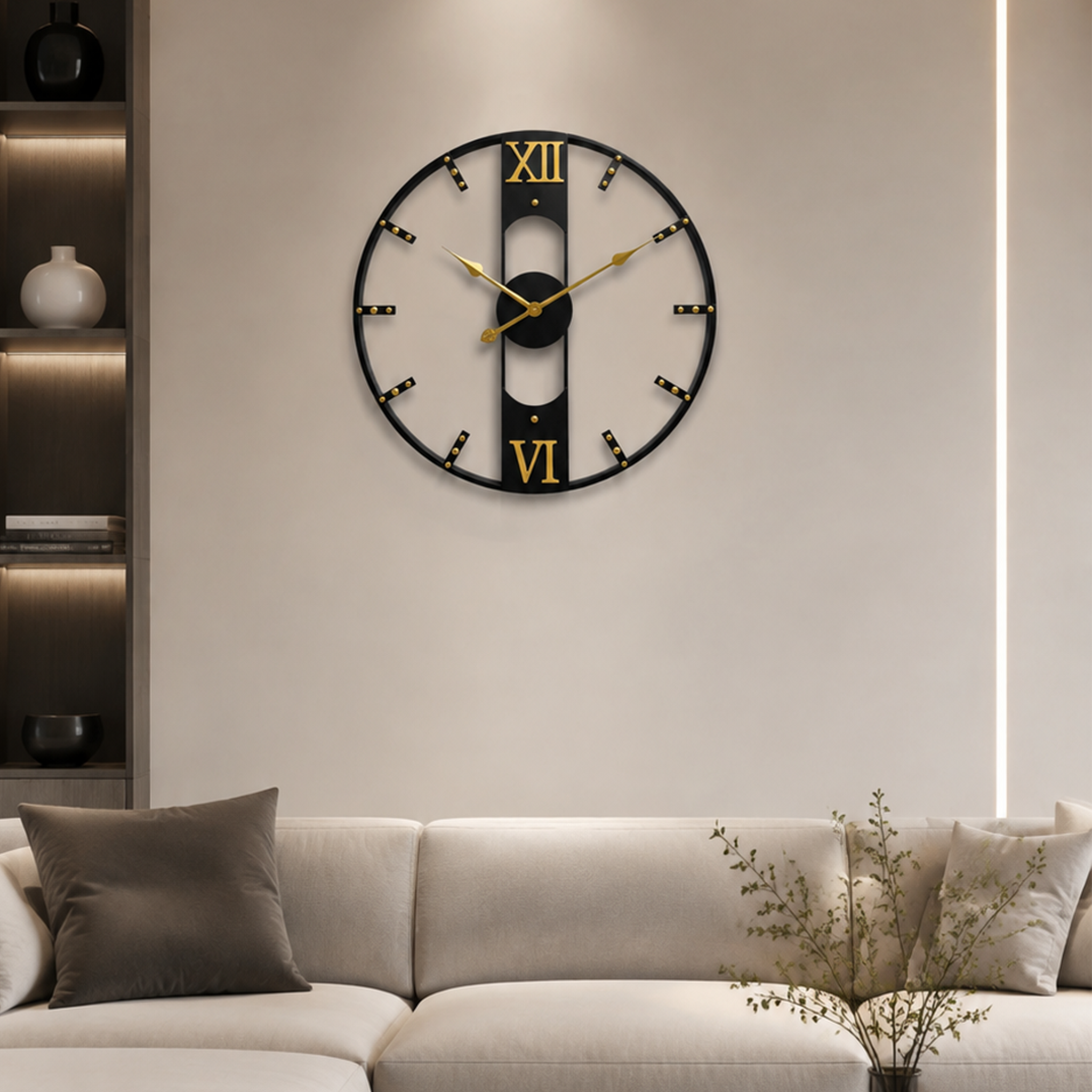 Black Gold Industrial Hanging Clock