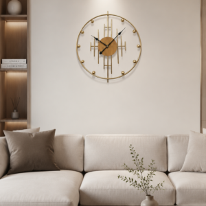 Geometric Golden Metal Bamboo Center Wall Clock
