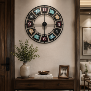 Patchwork Wooden Number Skeleton Clock