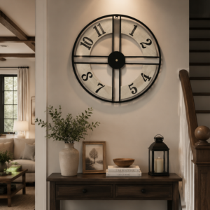 Black Metal Frame Wooden Number Clock