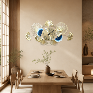 Golden‑Blue Ginkgo‑Leaf Wall Clock