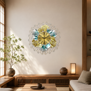 Crystal‑Trim Ginkgo Leaf Metal Wall Clock