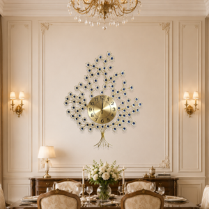 Golden Tree‑Shaped Blue Crystal Wall Clock
