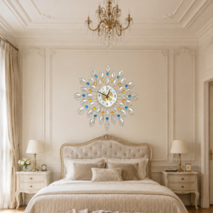 Color Gem Hollow Leaf Decor Clock