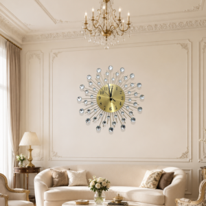 Golden Starburst Clear Crystal Wall Clock